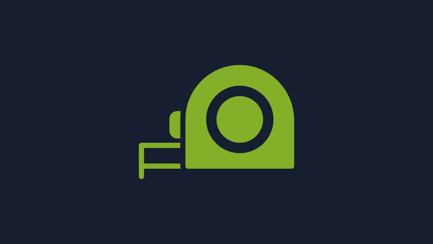 Yellow Roulette construction icon isolated on blue background. Tape measure symbol. 4K Video motion graphic animation.