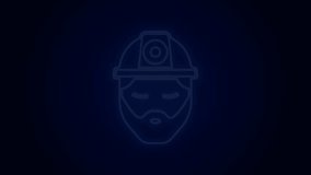 Glowing neon line Builder icon isolated on black background. Construction worker. 4K Video motion graphic animation.