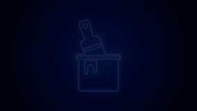 Glowing neon line Paint bucket with brush icon isolated on black background. 4K Video motion graphic animation.