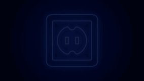 Glowing neon line Electrical outlet icon isolated on black background. Power socket. Rosette symbol. 4K Video motion graphic animation.