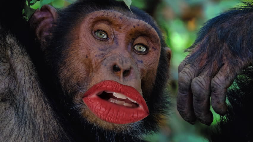 Monkey Talking Funny Mouth Lipstick Chimpanzee Stock Footage Video