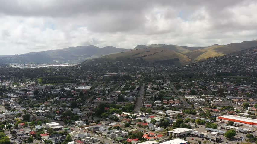 Residential suburbs of Christchurch city in New Zealand – aerial fly as 4k.
