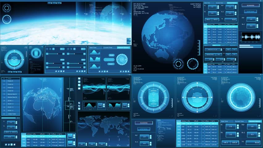 Futuristic spaceship control panel interface. Spacecraft digital dashboard background with indicators and tools. The concept of space travel, space exploration and science.