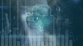 Animation of scanning, virus alert, padlock and data over molecules and eye of caucasian woman. virtual reality, data safety and technology concept digitally generated video. - Powered by Shutterstock - Get 15% off with code: PIKWIZARD15