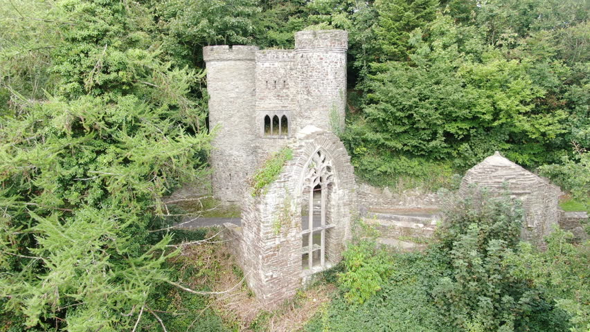 Drone shot of ruin Heywood Gardens, county Laois, Ireland