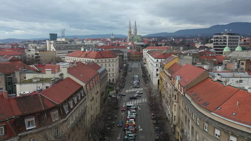 4k aerial video of Zagreb street.
