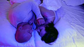 middle-aged loving spouses sleeping in bed and embracing, top view on bodies in night - Powered by Shutterstock - Get 15% off with code: PIKWIZARD15