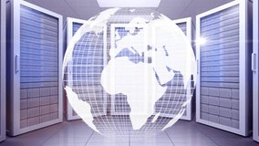 Animation of globe rotating over servers. global network, data processing and technology concept digitally generated video. - Powered by Shutterstock - Get 15% off with code: PIKWIZARD15