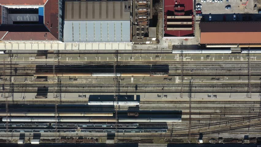 4K aerial video of the main railway station in Zagreb, Croatia