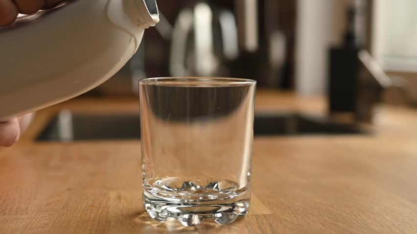 Pouring milk in glass at kitchen at home, slow motion | Shutterstock HD Video #1099633143