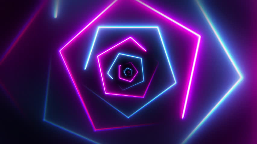 Blue and purple neon tunnel made by growing pentagon - Infinite loop | Shutterstock HD Video #1099635027