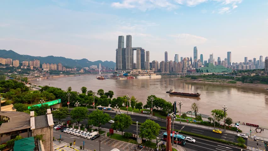 Chongqing city timelapse view of urban architecture and cityscape in China