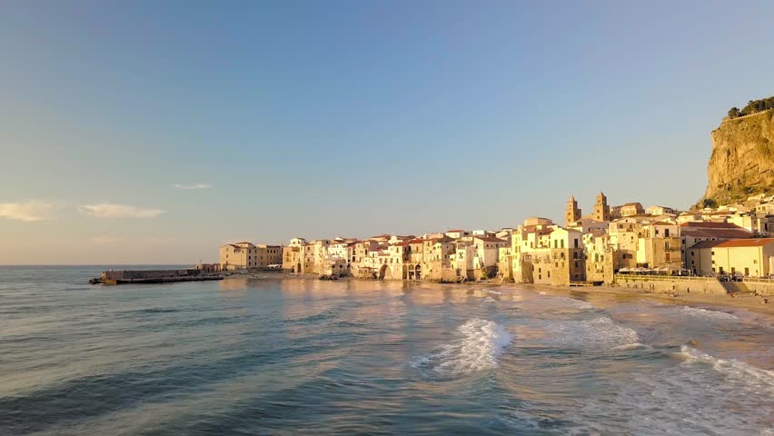 drone fly in beautyful cefalu italy