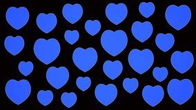 Blue Cartoon Hearts on Black Background in a Seamless Loop. Perfect for Wedding, Valentine's Day, Love Story,  Anniversary, Mother's Day, Marriage.