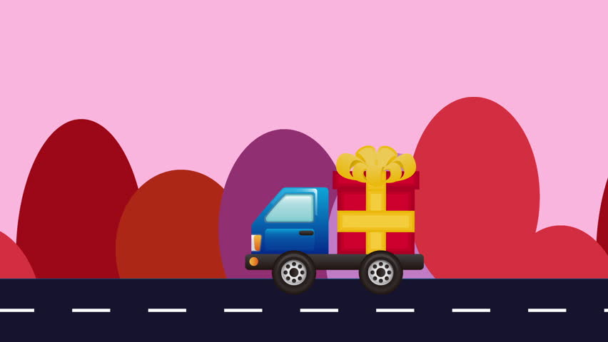 The Car Carrying a Gift is Moving on the Road | Shutterstock HD Video #1099643525