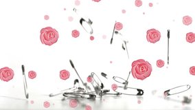 Animation of roses falling over safety pins on white background. animation of leaves appearing over sprinkles falling on white surface. - Powered by Shutterstock - Get 15% off with code: PIKWIZARD15