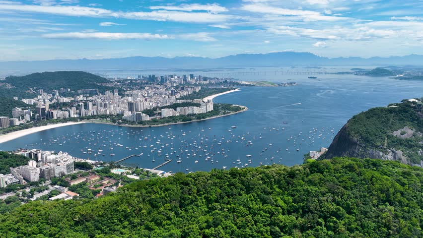 Botafogo Harbor At Downtown Rio De Janeiro Rio De Janeiro Brazil. Riverside Flowing Water. Business Sky Clouds Downtown Cityscape. Business Outdoors Downtown District High Angle View.