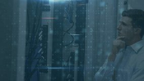 Animation of cyber attack text and data processing over caucasian male it technician by server. global online security, digital interface and data processing concept digitally generated video. - Powered by Shutterstock - Get 15% off with code: PIKWIZARD15