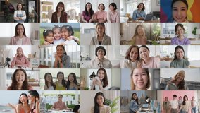 Group of young adult asia happy joy relax smile laugh looking at camera. Diverse face of islam muslim, child kid girl, LGBT pride lady gender, mature worker, senior owner, mosaic image screen unity. - Powered by Shutterstock - Get 15% off with code: PIKWIZARD15