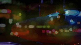 Animation of blurred night road traffic over percussion on concert. Music, entertainment and night city life concept digitally generated video. - Powered by Shutterstock - Get 15% off with code: PIKWIZARD15