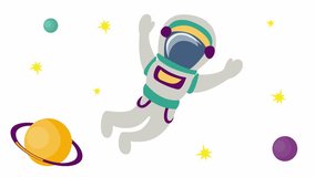 Animated cute astronaut with planets in the space. Spaceman flies among the stars. Vector flat illustration isolated on the white background.  - Powered by Shutterstock - Get 15% off with code: PIKWIZARD15