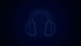 Glowing neon line Headphones icon isolated on black background. Earphones. Concept for listening to music, service, communication and operator. 4K Video motion graphic animation.