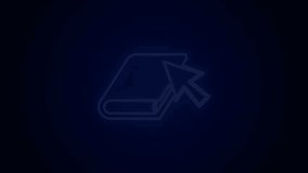 Glowing neon line Online book icon isolated on black background. Internet education concept, e-learning resources, distant online courses. 4K Video motion graphic animation.