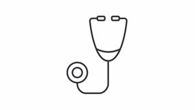 Animated stethoscope linear icon. Medical device. Physician instrument. Patient checkup. Seamless loop HD video with alpha channel on transparent background. Outline motion graphic animation
