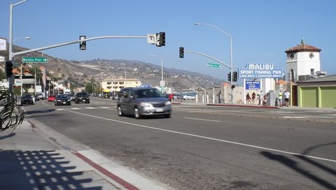Cars Driving on Pacific Coast Highway in Malibu California, Circa 2014