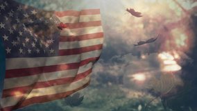 Animation of autumn leaves falling over flag of usa. American patriotism, seasons, fall and passing by concept digitally generated video. - Powered by Shutterstock - Get 15% off with code: PIKWIZARD15