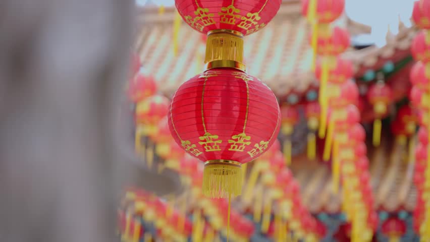 Chinese new year lanterns in china town. Ancestor Worship on Chinese New Year and burning paper gold. Royalty-Free Stock Footage #1099667005