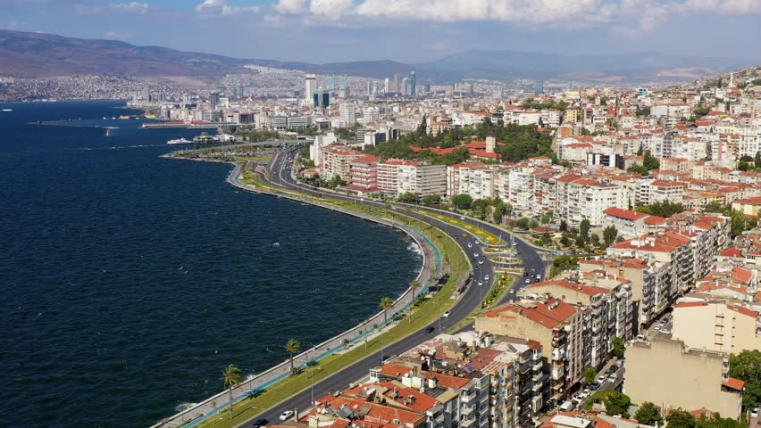 general view of izmir city with sea view and drone. High quality 4k footage Royalty-Free Stock Footage #1099667303