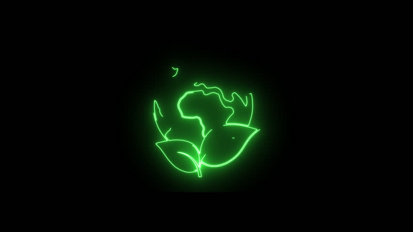 Animation with glowing planet earth and leaf. neon earth video | Shutterstock HD Video #1099670309