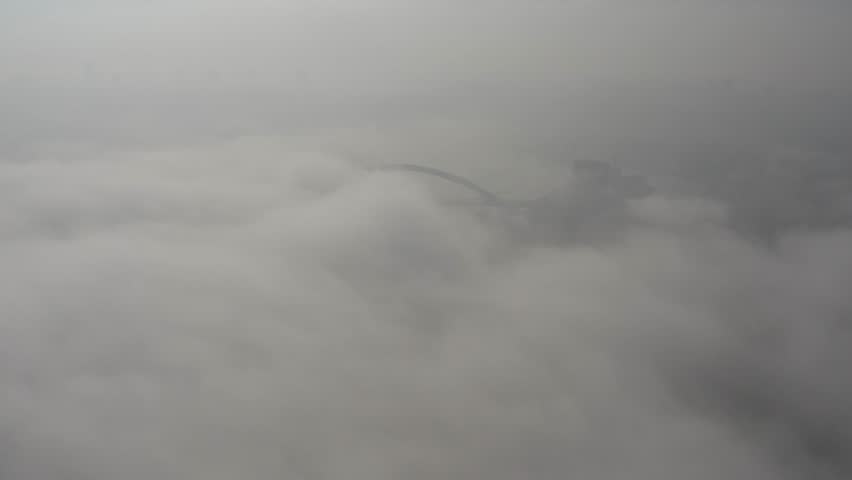 Podolsko-Voskresensky bridge. Bridge construction. Kyiv. Ukraine. Aerial. Fog. 