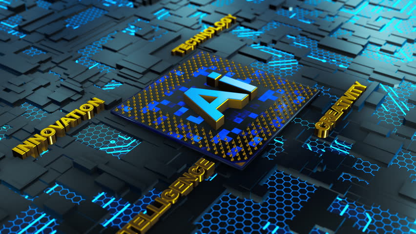 Conceptual composition of the processor with the Ai logo on the printed circuit board. 3D rendering. Royalty-Free Stock Footage #1099677117