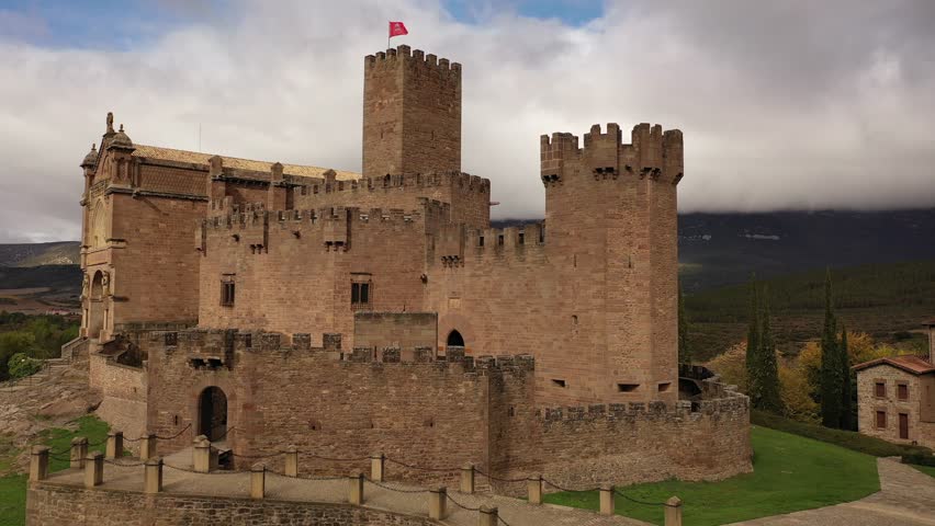 Nice castle in Javier, which maintains walls and many parts of the castle Royalty-Free Stock Footage #1099677643
