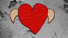 animation video heart logo moving on wall grunge background , video for valentine's day