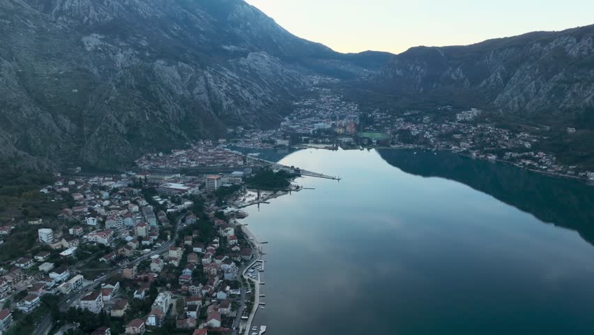 Kotor city in the morning, aerial view