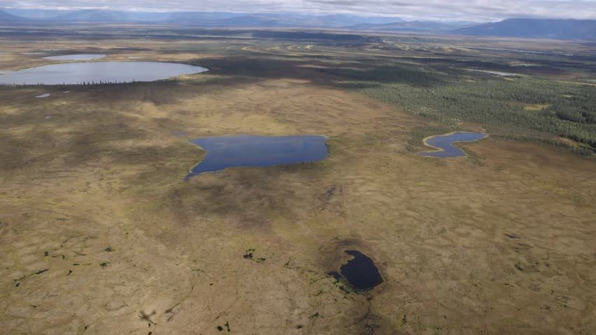 Aerial footage of Kobuk Valley National Park in the Arctic of Alaska in the summer time.