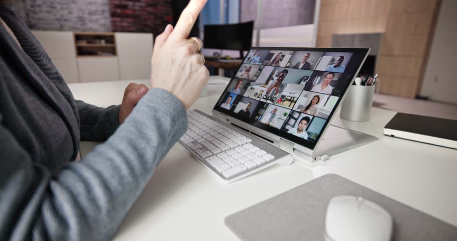Virtual Conference Call On Hybrid Business Laptop