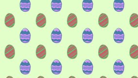 Animation of easter eggs on green background. Easter, tradition and celebration concept digitally generated video.