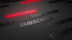 Subscribe button text on black background 3d render. Subscribe to this channel. Social network media