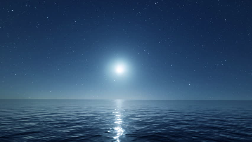 The beauty of a meteor shower painting the night sky as we travel towards the horizon over the moonlit ocean waves.