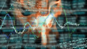 Animation of financial data processing and statistics over flame. Global business, finance, data processing and connections concept digitally generated video. - Powered by Shutterstock - Get 15% off with code: PIKWIZARD15