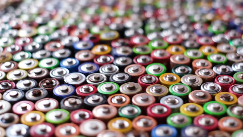  Rotation around a group of colored batteries. Disposal of hazardous waste. | Shutterstock HD Video #1099713597