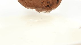 chocolate chip cookies dipped in a mug of milk. drops of milk flow down from pastries. baking close-up. High quality 4k footage - Powered by Shutterstock - Get 15% off with code: PIKWIZARD15