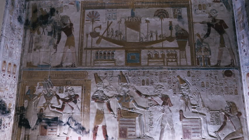 Wall Paintings In The Ancient Egyptian Temple Of Abydos Royalty-Free Stock Footage #1099714419