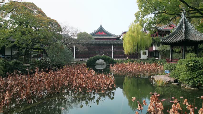 Scenery of Qushui Garden, a classical garden in Qingpu District, Shanghai, China