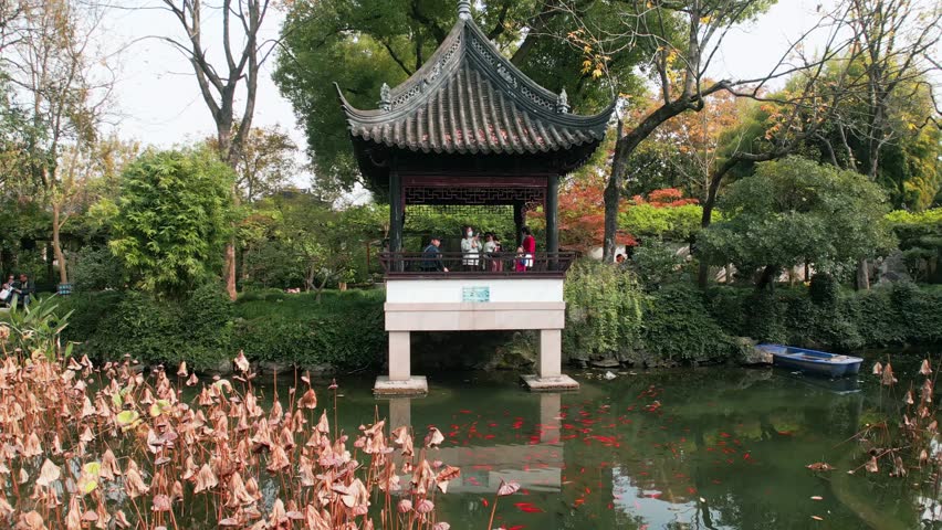 Scenery of Qushui Garden, a classical garden in Qingpu District, Shanghai, China
