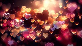 Animated background with bokeh hearts. Video loop 30 seconds